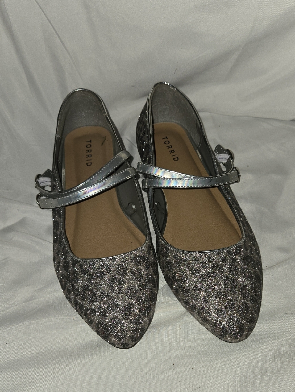 torrid Silver Holographic Strap Glitter Leopard Flats